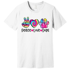 Peace Love Dogs Tie Dye Dog Paw Dog Mom Mother's Day Premium T-Shirt