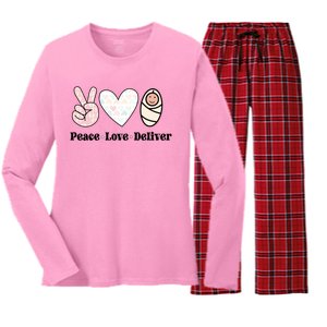 Peace Love Deliver Labor And Delivery Nurse L And D Nursing Cool Gift Women's Long Sleeve Flannel Pajama Set 