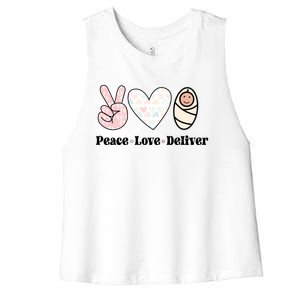 Peace Love Deliver Labor And Delivery Nurse L And D Nursing Cool Gift Women's Racerback Cropped Tank