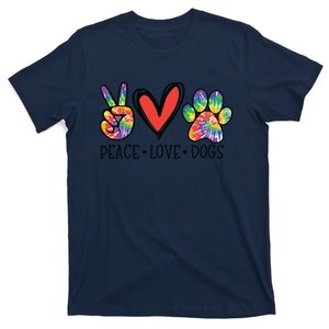 Peace Love Dogs Paws Tie Dye Rainbow Animal Rescue Womens T-Shirt