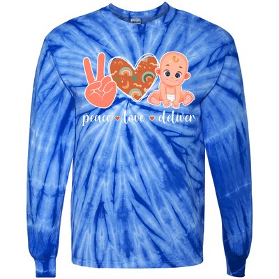 Peace Love Deliver Ob Nurse Obstetrical Nursing Gift Tie-Dye Long Sleeve Shirt