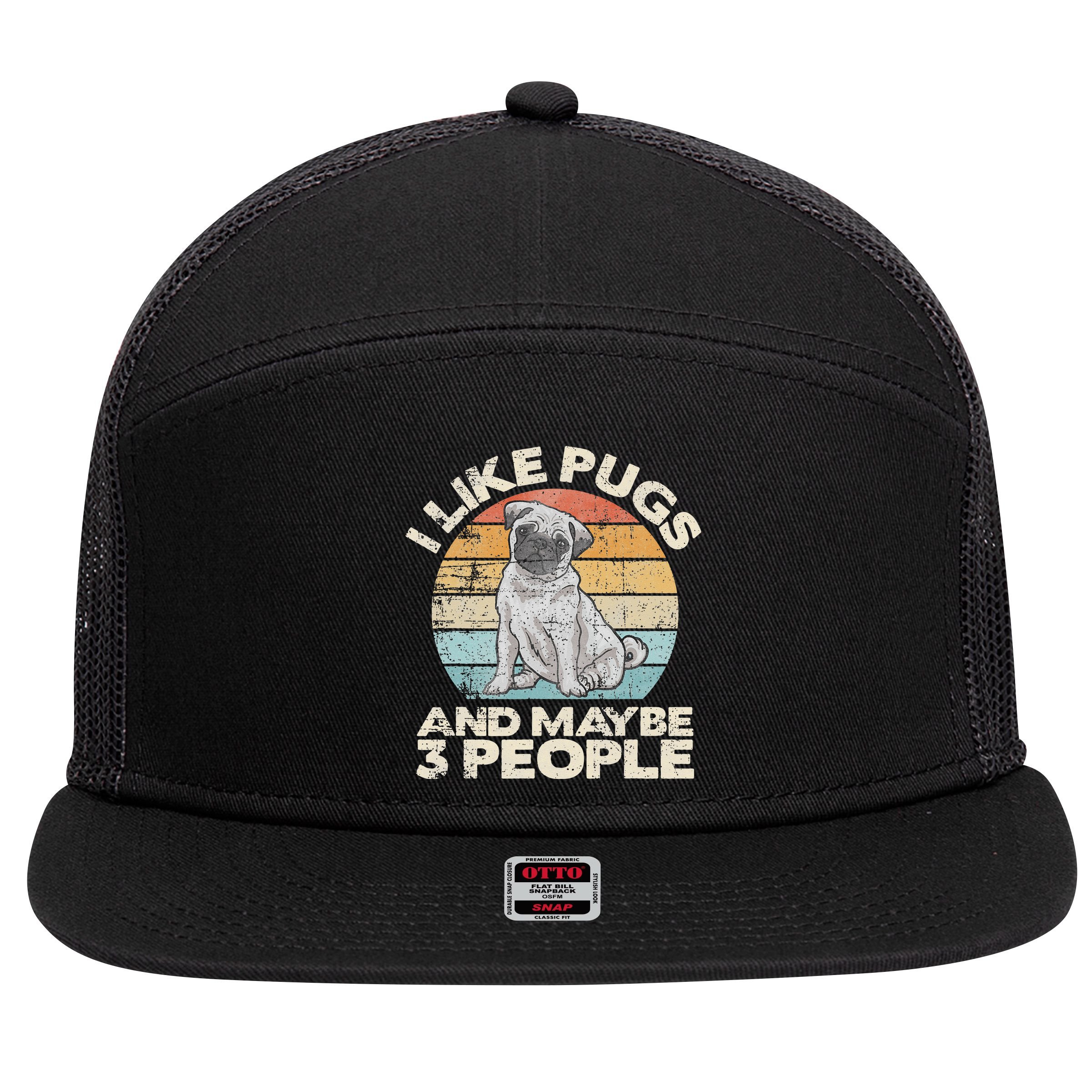 Pug Lover Dog Lover Gift Retro Pug 7 Panel Mesh Trucker Snapback Hat