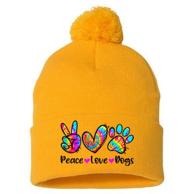 Peace Love Dogs Tie Dye Dog Paw Dog Mom Cute Mother's Day Pom Pom 12in Knit Beanie