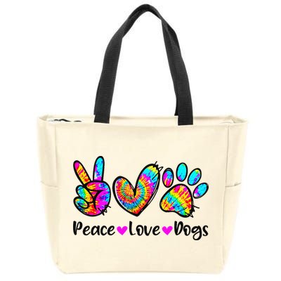 Peace Love Dogs Tie Dye Dog Paw Dog Mom Cute Mother's Day Zip Tote Bag