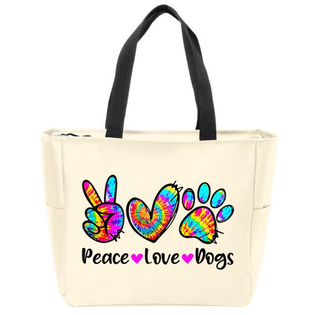 Peace Love Dogs Tie Dye Dog Paw Dog Mom Cute Mother's Day Zip Tote Bag