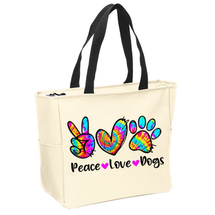 Peace Love Dogs Tie Dye Dog Paw Dog Mom Cute Mother's Day Zip Tote Bag