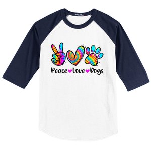 Peace Love Dogs Tie Dye Dog Paw Dog Mom Cute Mother's Day Baseball Sleeve Shirt