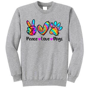 Peace Love Dogs Tie Dye Dog Paw Dog Mom Cute Mother's Day Tall Sweatshirt