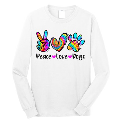 Peace Love Dogs Tie Dye Dog Paw Dog Mom Cute Mother's Day Long Sleeve Shirt