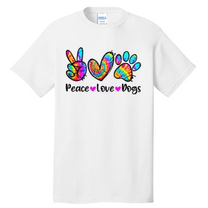 Peace Love Dogs Tie Dye Dog Paw Dog Mom Cute Mother's Day Tall T-Shirt