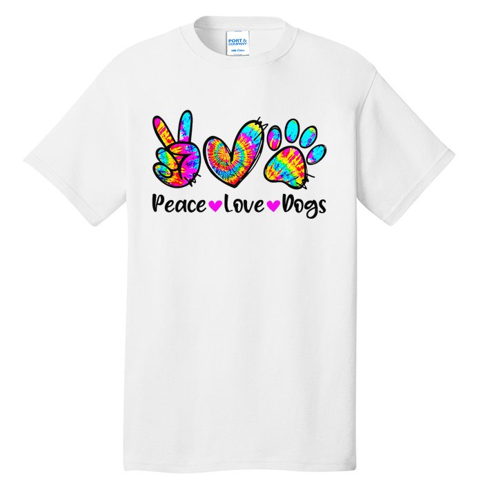 Peace Love Dogs Tie Dye Dog Paw Dog Mom Cute Mother's Day Tall T-Shirt