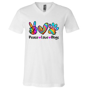 Peace Love Dogs Tie Dye Dog Paw Dog Mom Cute Mother's Day V-Neck T-Shirt