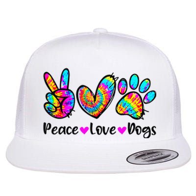 Peace Love Dogs Tie Dye Dog Paw Dog Mom Cute Mother's Day Flat Bill Trucker Hat