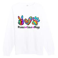 Peace Love Dogs Tie Dye Dog Paw Dog Mom Cute Mother's Day Premium Crewneck Sweatshirt