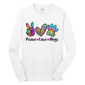 Peace Love Dogs Tie Dye Dog Paw Dog Mom Cute Mother's Day Tall Long Sleeve T-Shirt