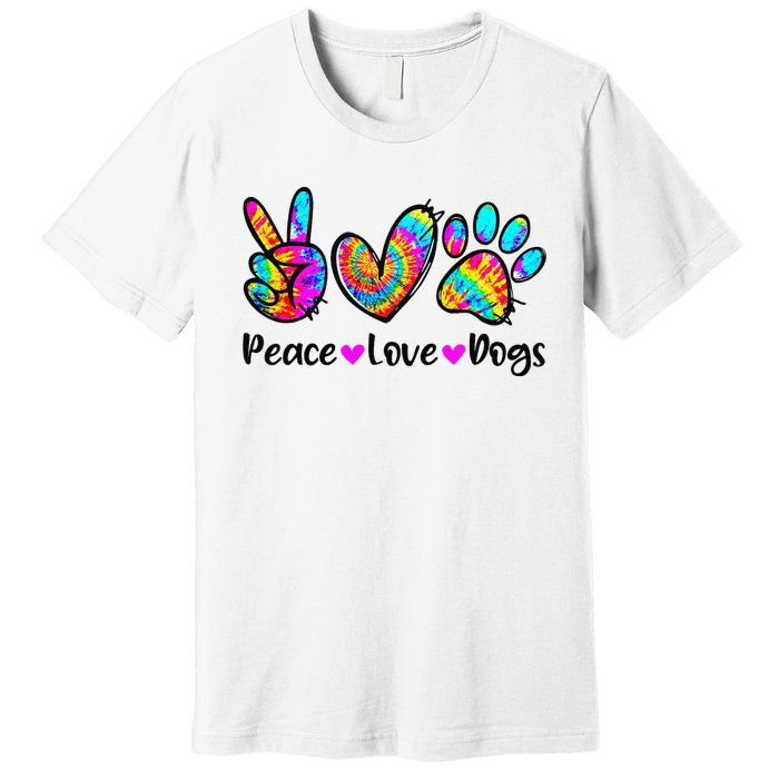 Peace Love Dogs Tie Dye Dog Paw Dog Mom Cute Mother's Day Premium T-Shirt