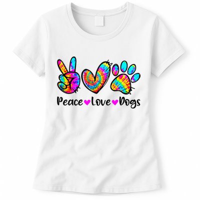 Peace Love Dogs Tie Dye Dog Paw Dog Mom Cute Mother's Day Womens T-Shirt