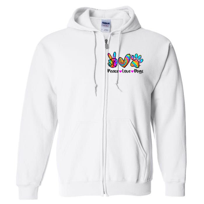 Peace Love Dogs Tie Dye Dog Paw Dog Mom Cute Mother's Day Full Zip Hoodie