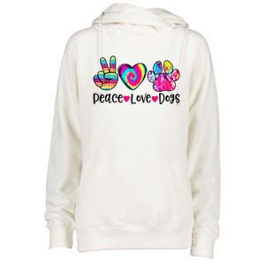 Peace Love Dogs Tie Dye Dog Paw Dog Mom Mother's Day Womens Funnel Neck Pullover Hood