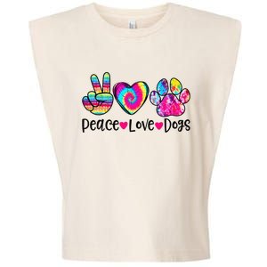 Peace Love Dogs Tie Dye Dog Paw Dog Mom Mother's Day Garment-Dyed Women's Muscle Tee