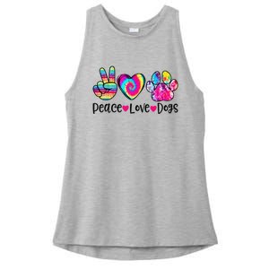 Peace Love Dogs Tie Dye Dog Paw Dog Mom Mother's Day Ladies PosiCharge Tri-Blend Wicking Tank