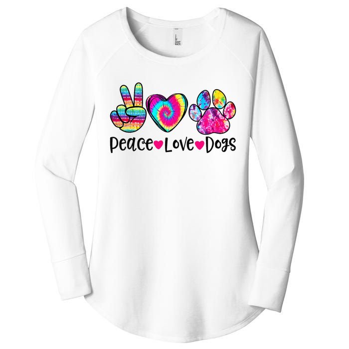 Peace Love Dogs Tie Dye Dog Paw Dog Mom Mother's Day Women's Perfect Tri Tunic Long Sleeve Shirt