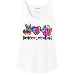 Peace Love Dogs Tie Dye Dog Paw Dog Mom Mother's Day Ladies Essential Tank