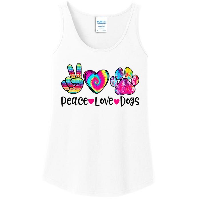 Peace Love Dogs Tie Dye Dog Paw Dog Mom Mother's Day Ladies Essential Tank