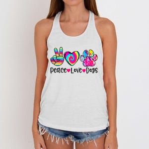 Peace Love Dogs Tie Dye Dog Paw Dog Mom Mother's Day Women's Knotted Racerback Tank