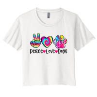 Peace Love Dogs Tie Dye Dog Paw Dog Mom Mother's Day Women's Crop Top Tee