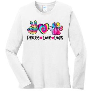 Peace Love Dogs Tie Dye Dog Paw Dog Mom Mother's Day Ladies Long Sleeve Shirt