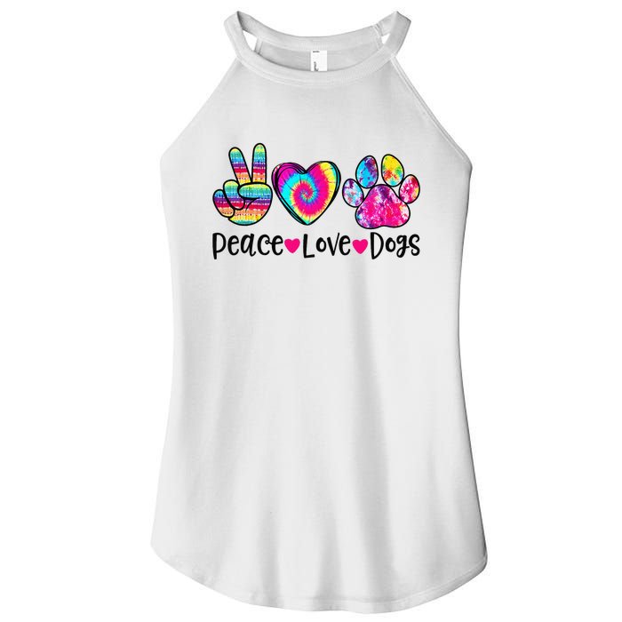 Peace Love Dogs Tie Dye Dog Paw Dog Mom Mother's Day Women's Perfect Tri Rocker Tank