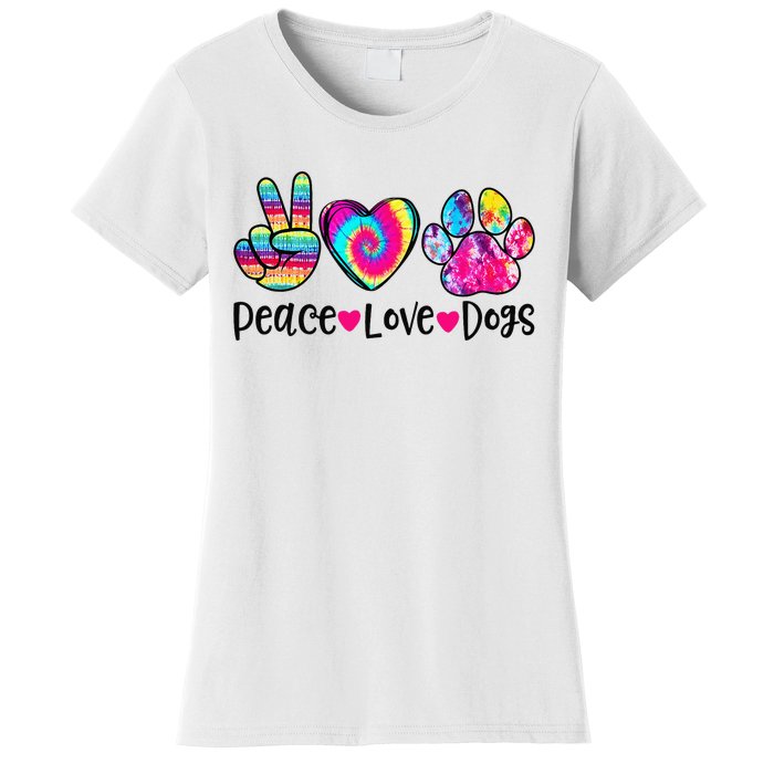 Peace Love Dogs Tie Dye Dog Paw Dog Mom Mother's Day Women's T-Shirt