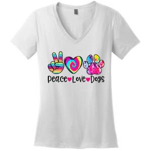 Peace Love Dogs Tie Dye Dog Paw Dog Mom Mother's Day Women's V-Neck T-Shirt