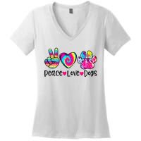 Peace Love Dogs Tie Dye Dog Paw Dog Mom Mother's Day Women's V-Neck T-Shirt