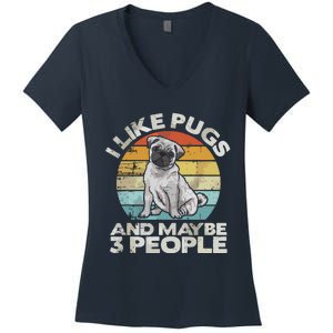 Pug Lover Dog Lover Gift Retro Pug Women's V-Neck T-Shirt