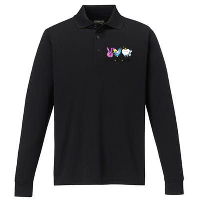 Peace Love Dental Hygienist Dental Assistant Dentist Office Performance Long Sleeve Polo