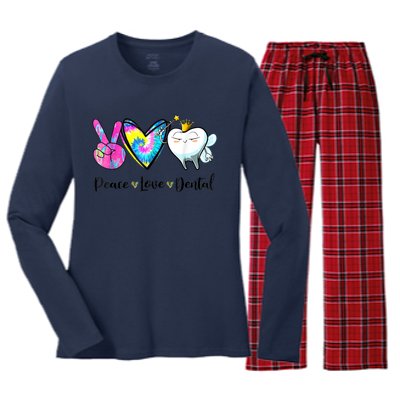 Peace Love Dental Hygienist Dental Assistant Dentist Office Women's Long Sleeve Flannel Pajama Set 