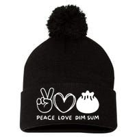 Peace Love Dim Sum Retro Dim Sum Lover Food Lover Pom Pom 12in Knit Beanie