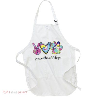 Peace Love Dogs Lover Puppy Paw Dog Full-Length Apron With Pockets