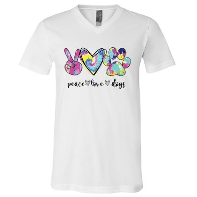 Peace Love Dogs Lover Puppy Paw Dog V-Neck T-Shirt