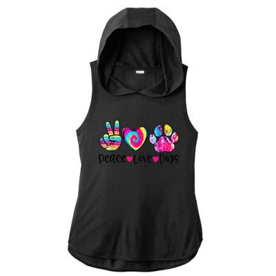 Peace Love Dogs Tie Dye Dog Paw Dog Mom Mother's Day Ladies PosiCharge Tri-Blend Wicking Draft Hoodie Tank