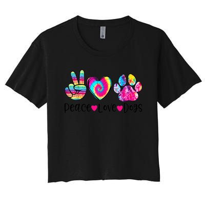 Peace Love Dogs Tie Dye Dog Paw Dog Mom Mother's Day Women's Crop Top Tee