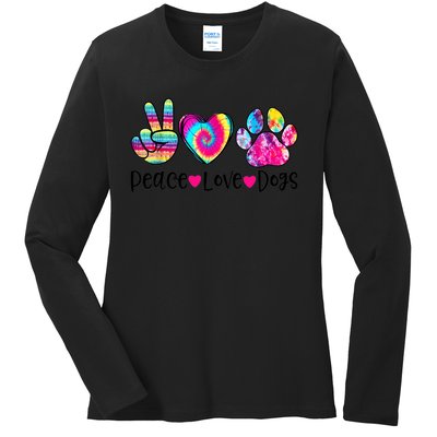 Peace Love Dogs Tie Dye Dog Paw Dog Mom Mother's Day Ladies Long Sleeve Shirt