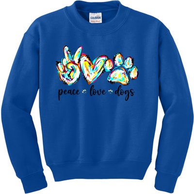 Peace Love Dogs Paw Print Happy Dog Day Dog Lover Gift Kids Sweatshirt