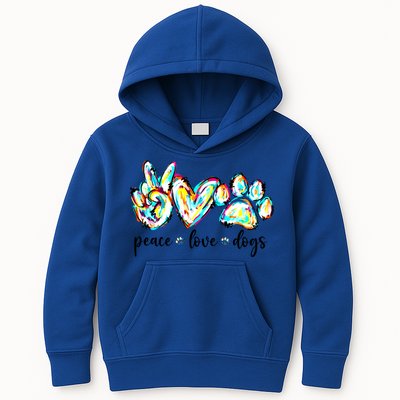 Peace Love Dogs Paw Print Happy Dog Day Dog Lover Gift Kids Hoodie