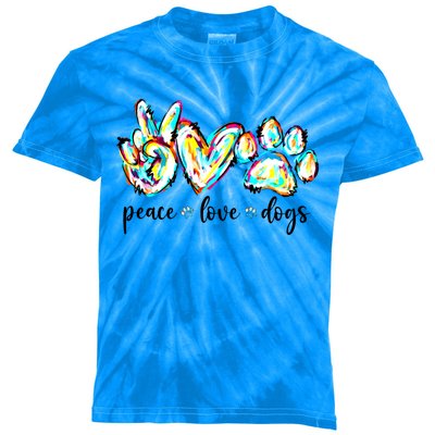 Peace Love Dogs Paw Print Happy Dog Day Dog Lover Gift Kids Tie-Dye T-Shirt