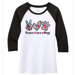 Peace Love Dogs Floral Dog Paw Dog Mom Cute Mothers Day Women's Tri-Blend 3/4-Sleeve Raglan Shirt