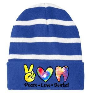 Peace Love Dental Gift Assistant Hygienist Dentist Gift Striped Beanie with Solid Band