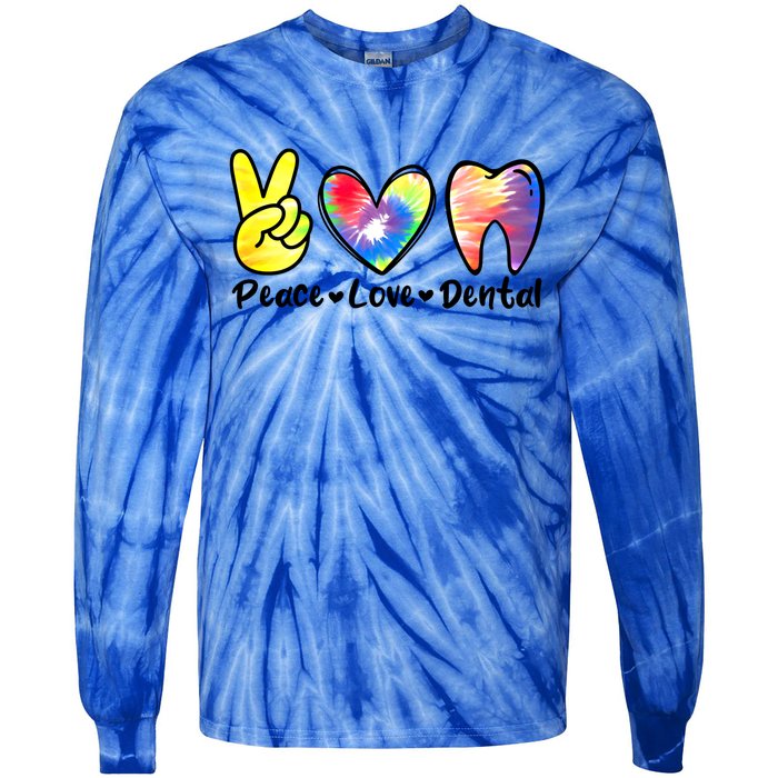 Peace Love Dental Gift Assistant Hygienist Dentist Gift Tie-Dye Long Sleeve Shirt